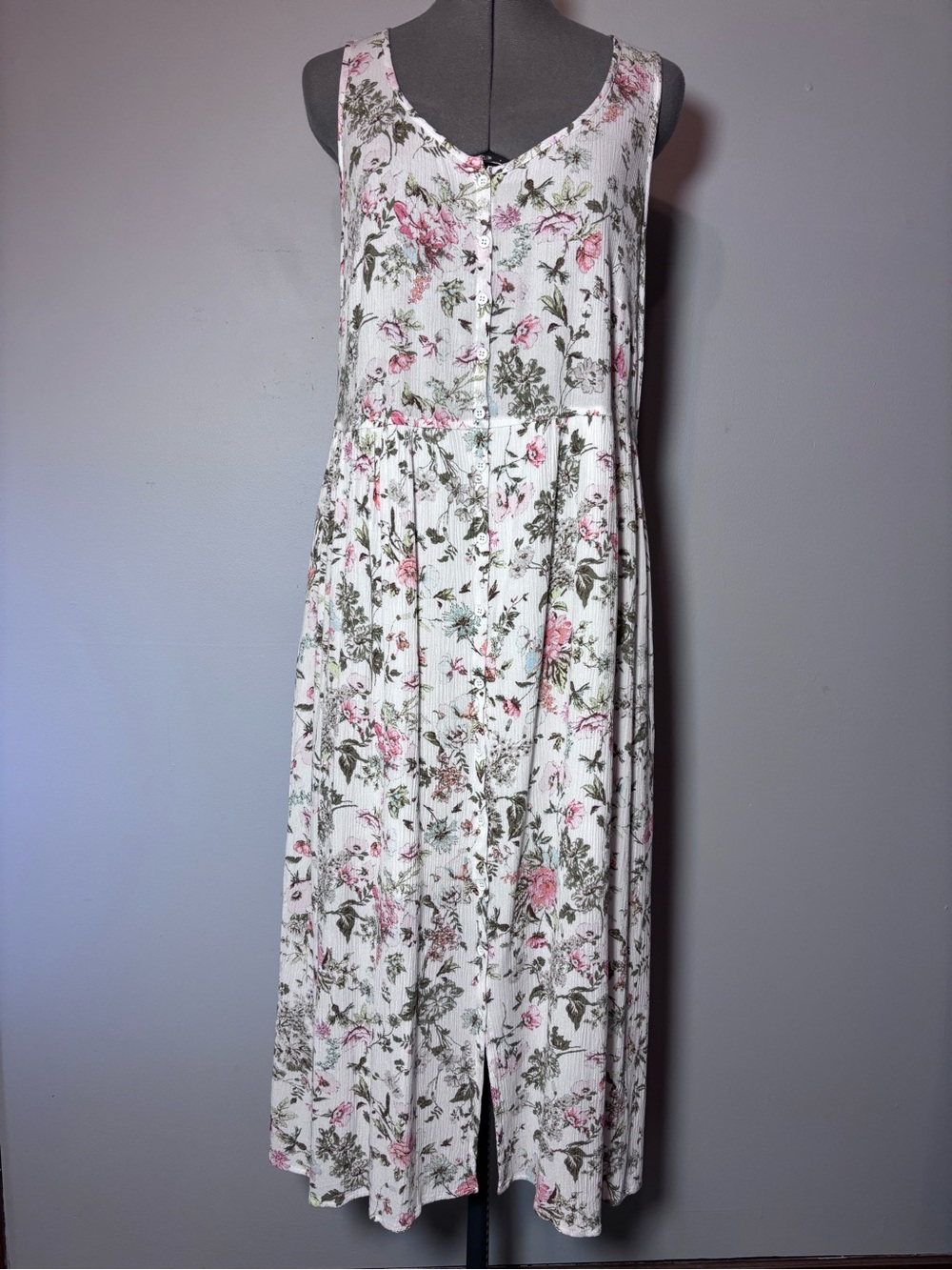 Frye Cream Floral Sleeveless Button-Front Jumpsuit with Pink & Green Print - L